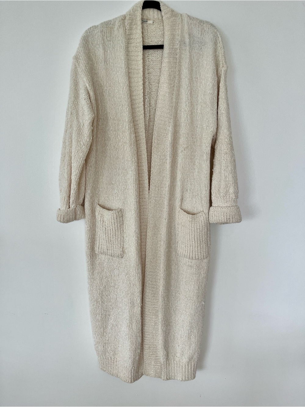 House of CB Ivory Open-Front Long Knit Cardigan